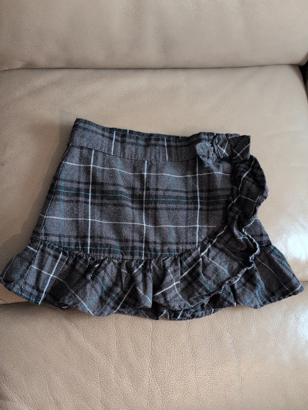 Janie And Jack Gray Plaid Ruffle-Hem Skirt with Teal Accents Size 3T